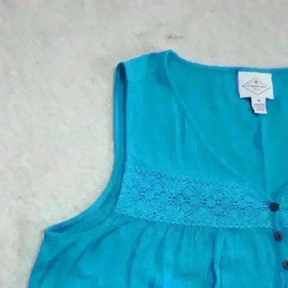 ST. JOHN'S BAY Blue Floaty Crepe Sleeveless Long A-Line Tank Top Women Medium - Picture 5 of 8